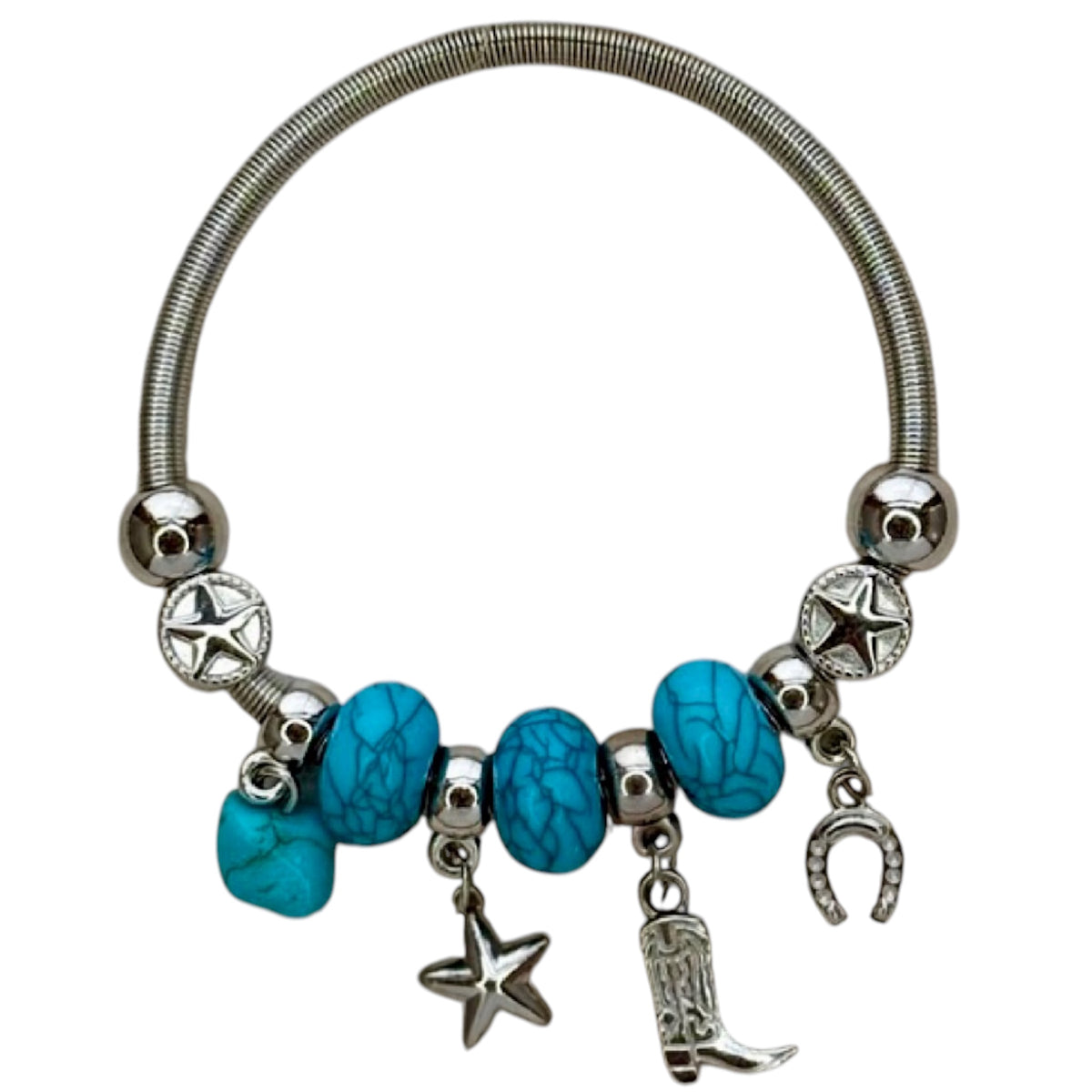 Western Silver\Turquoise Charm Stretch Bracelet