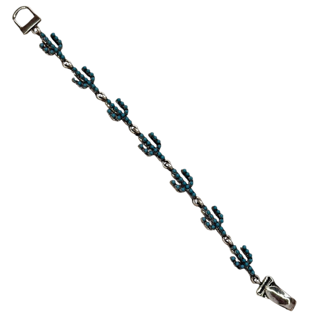 Silver-Tone Turquoise Cactus LinkBracelet