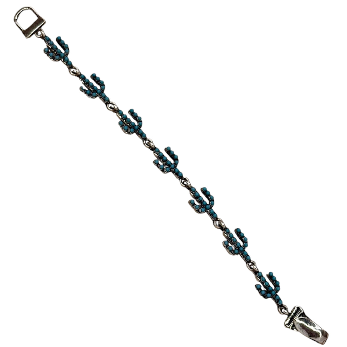 Silver-Tone Turquoise Cactus LinkBracelet