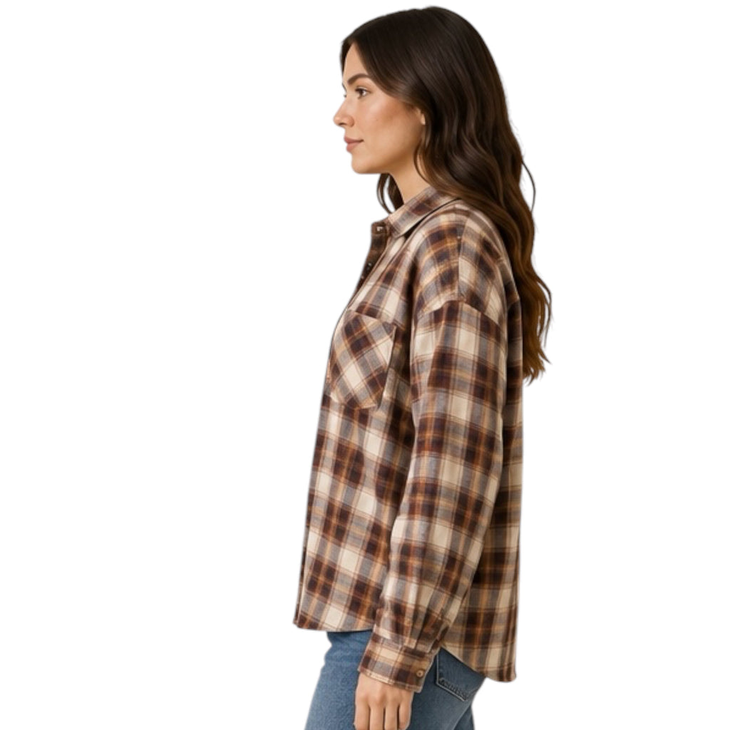 Caramel Ultra Soft Oversized Flannel with Front Pocket