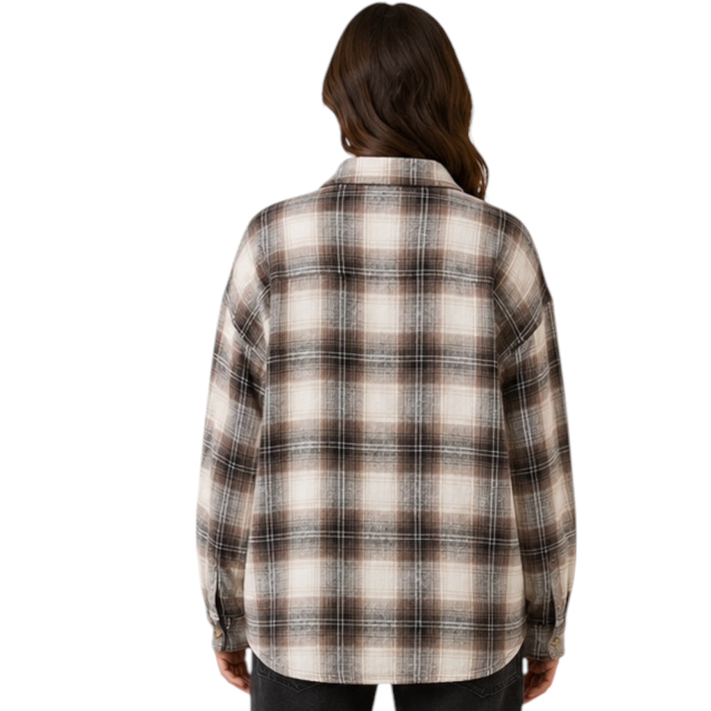 Charcoal Oversized Drop Shoulder Flannel with Front Pocket