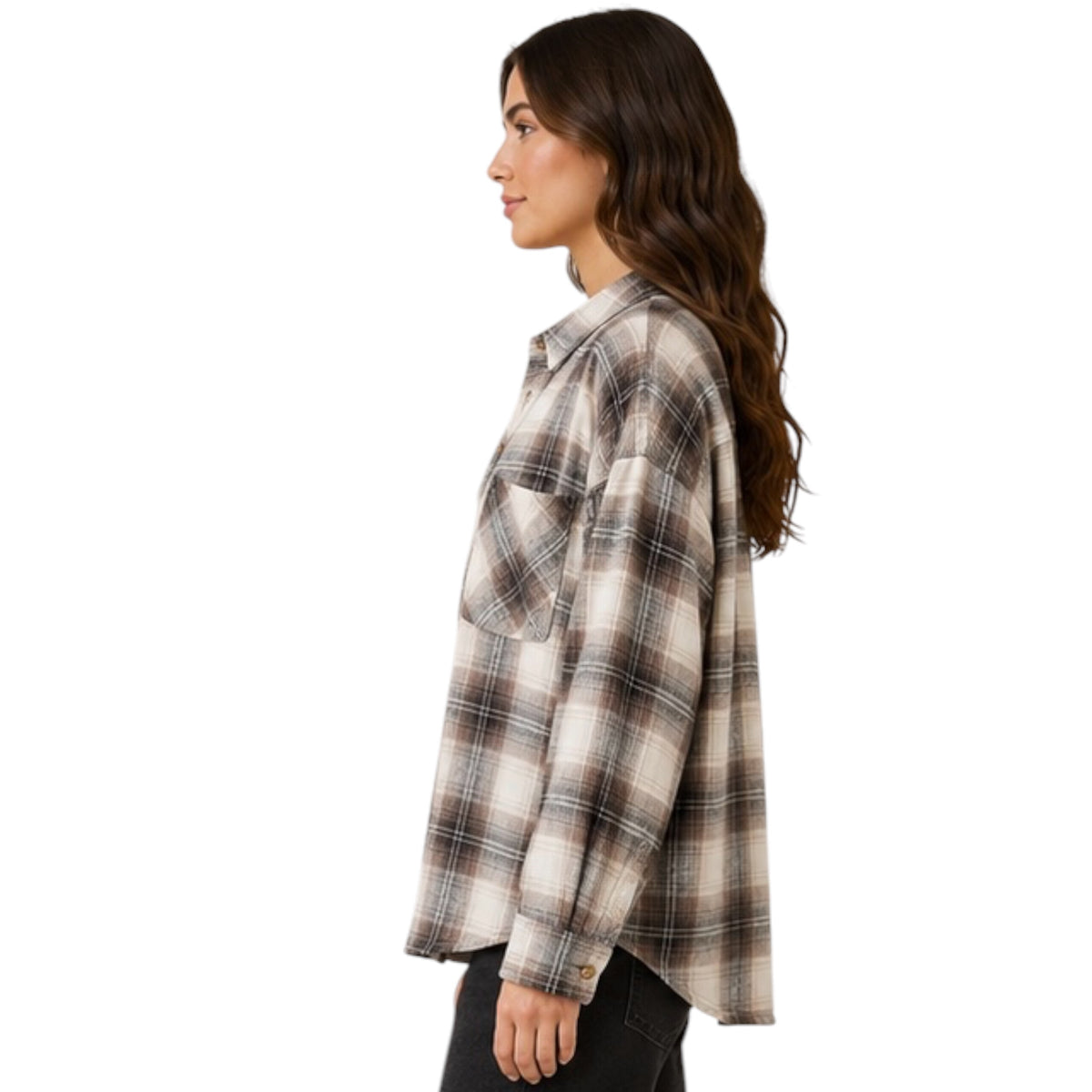 Charcoal Oversized Drop Shoulder Flannel with Front Pocket
