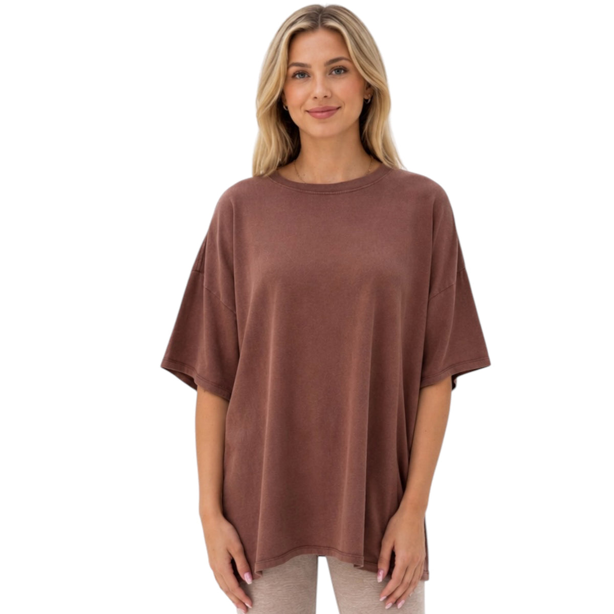 Chestnut Mineral Washed Oversized Crew Neck Tee