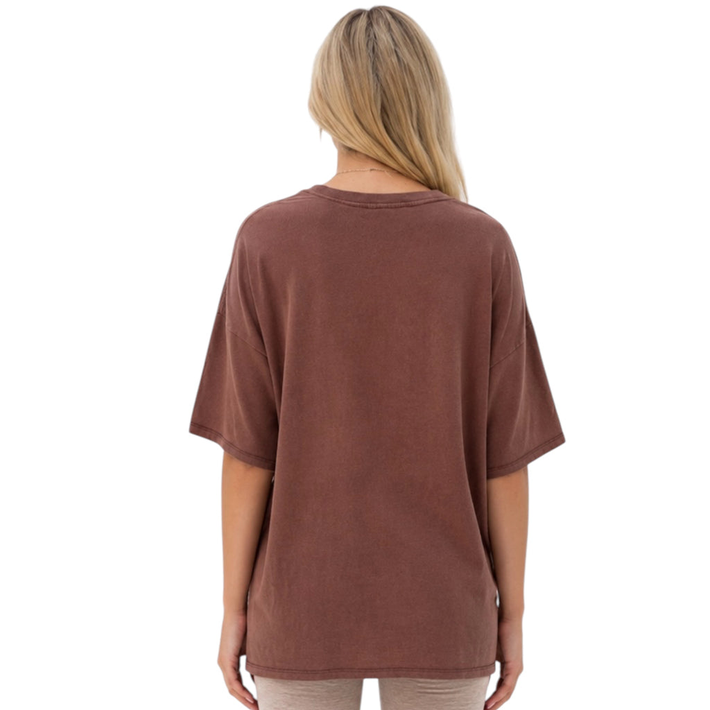 Chestnut Mineral Washed Oversized Crew Neck Tee