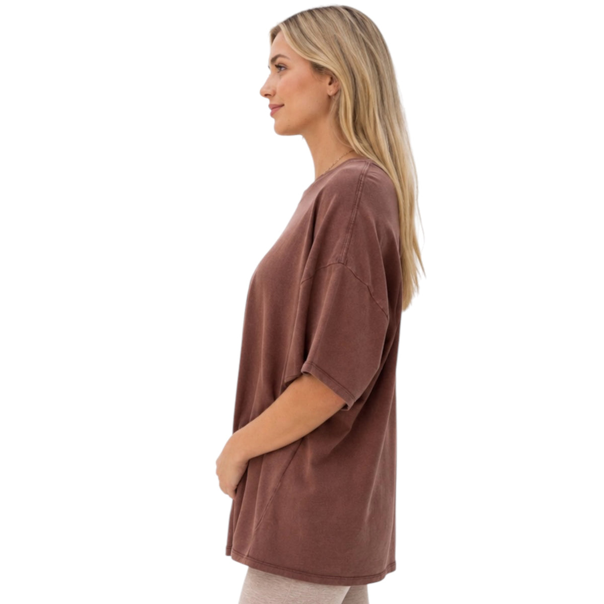 Chestnut Mineral Washed Oversized Crew Neck Tee