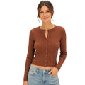 Chestnut Cable Knit Long Sleeve Crop Cardigan