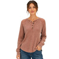 Chestnut Mineral Washed Henley Waffle Knit Top