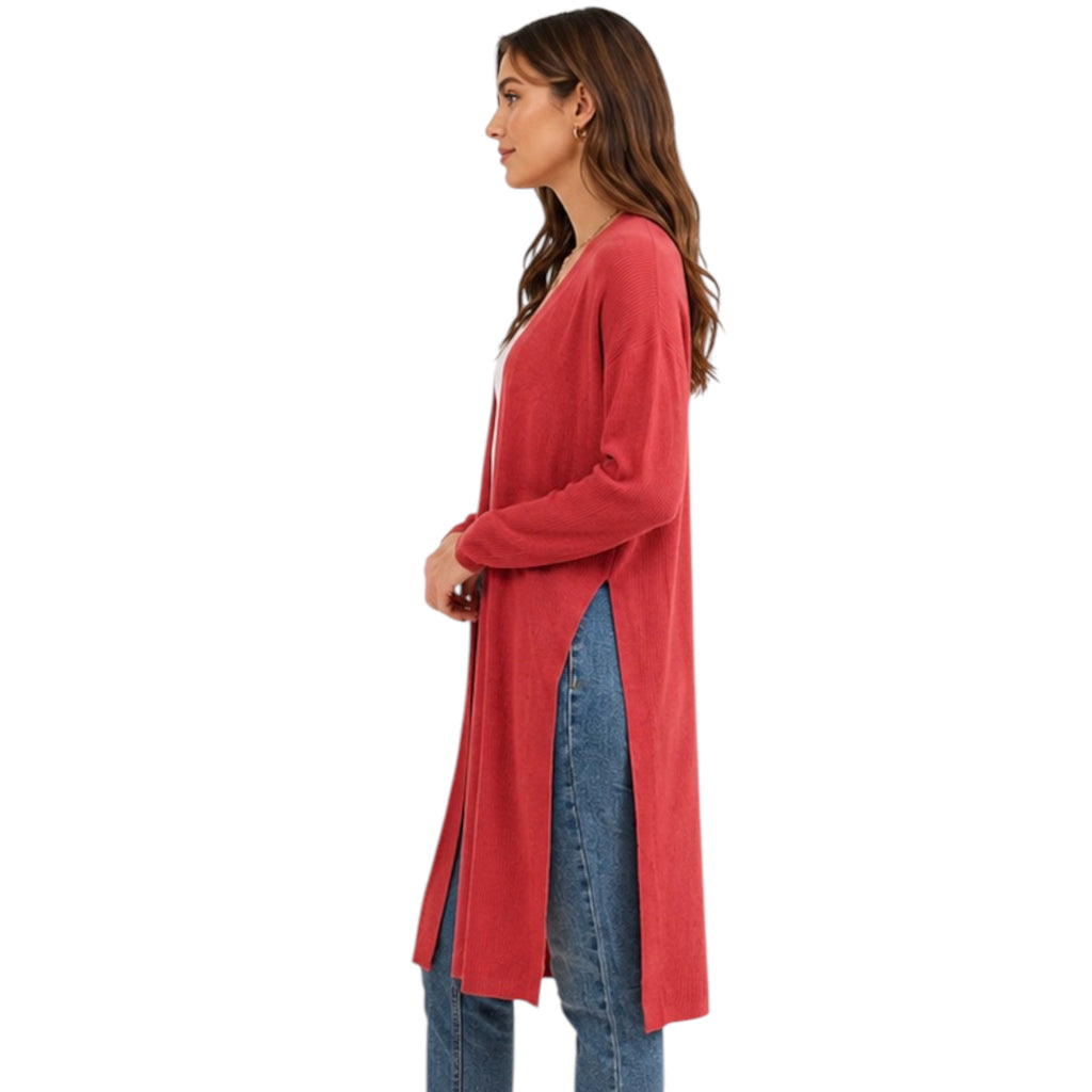 Coral Knit Cardigan with High Side Slit