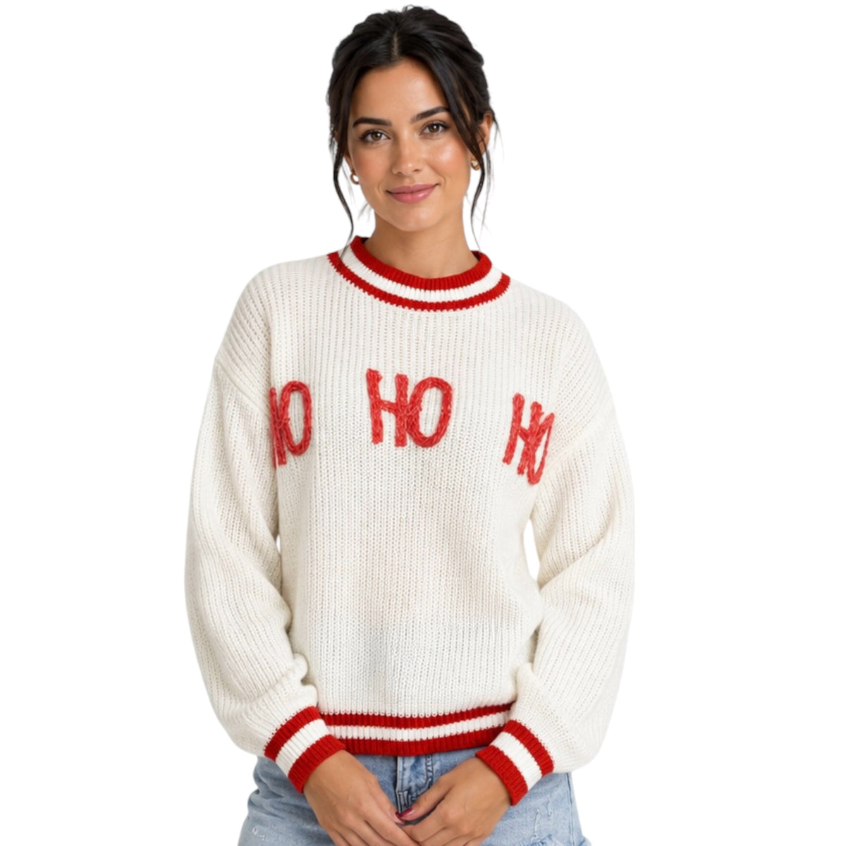 Cream Ho Ho Ho Crew Neck Pullover Sweater