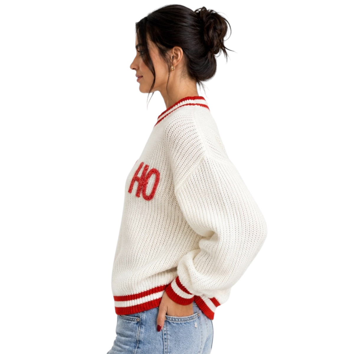 Cream Ho Ho Ho Crew Neck Pullover Sweater
