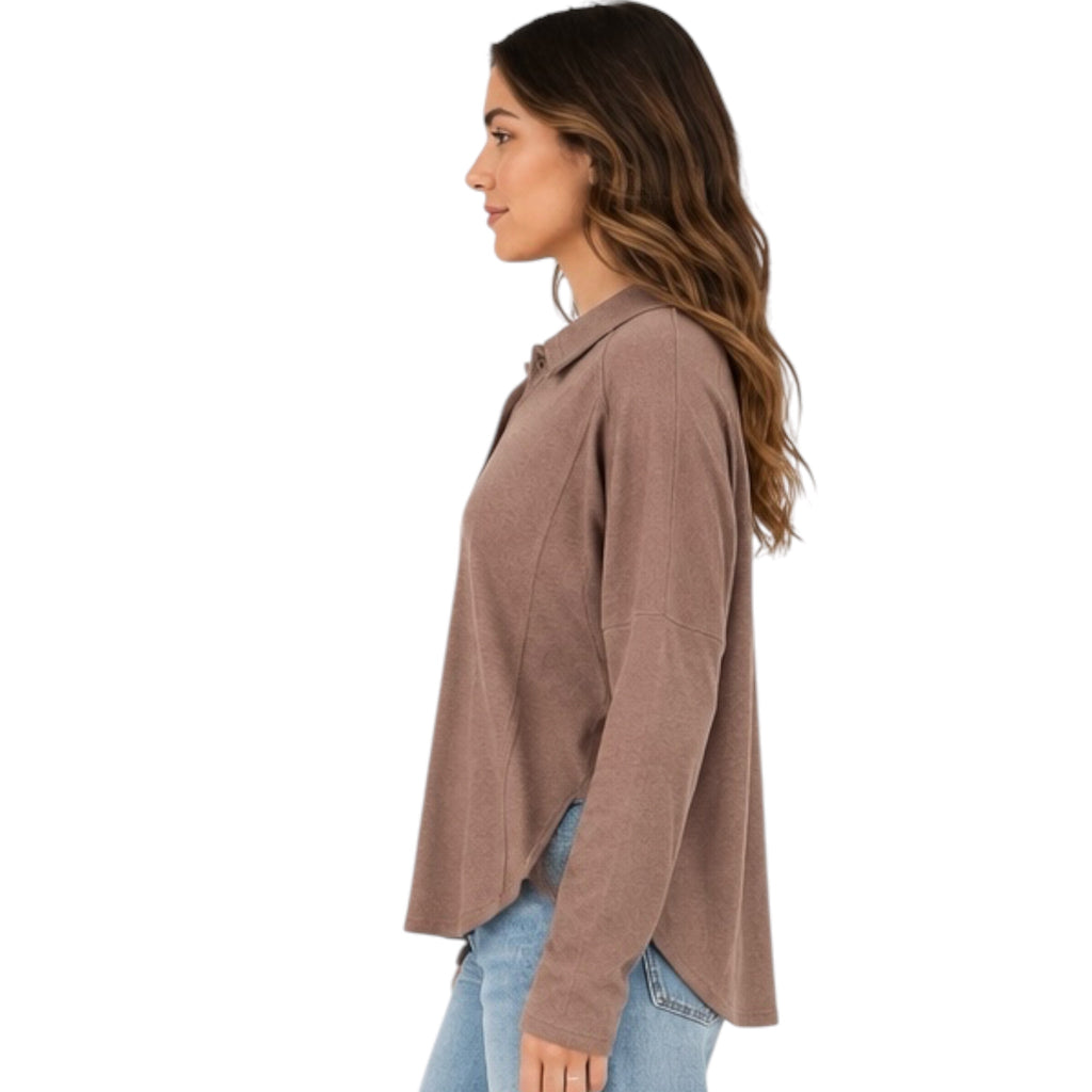 Cocoa Collared Neck Henley Knit Top