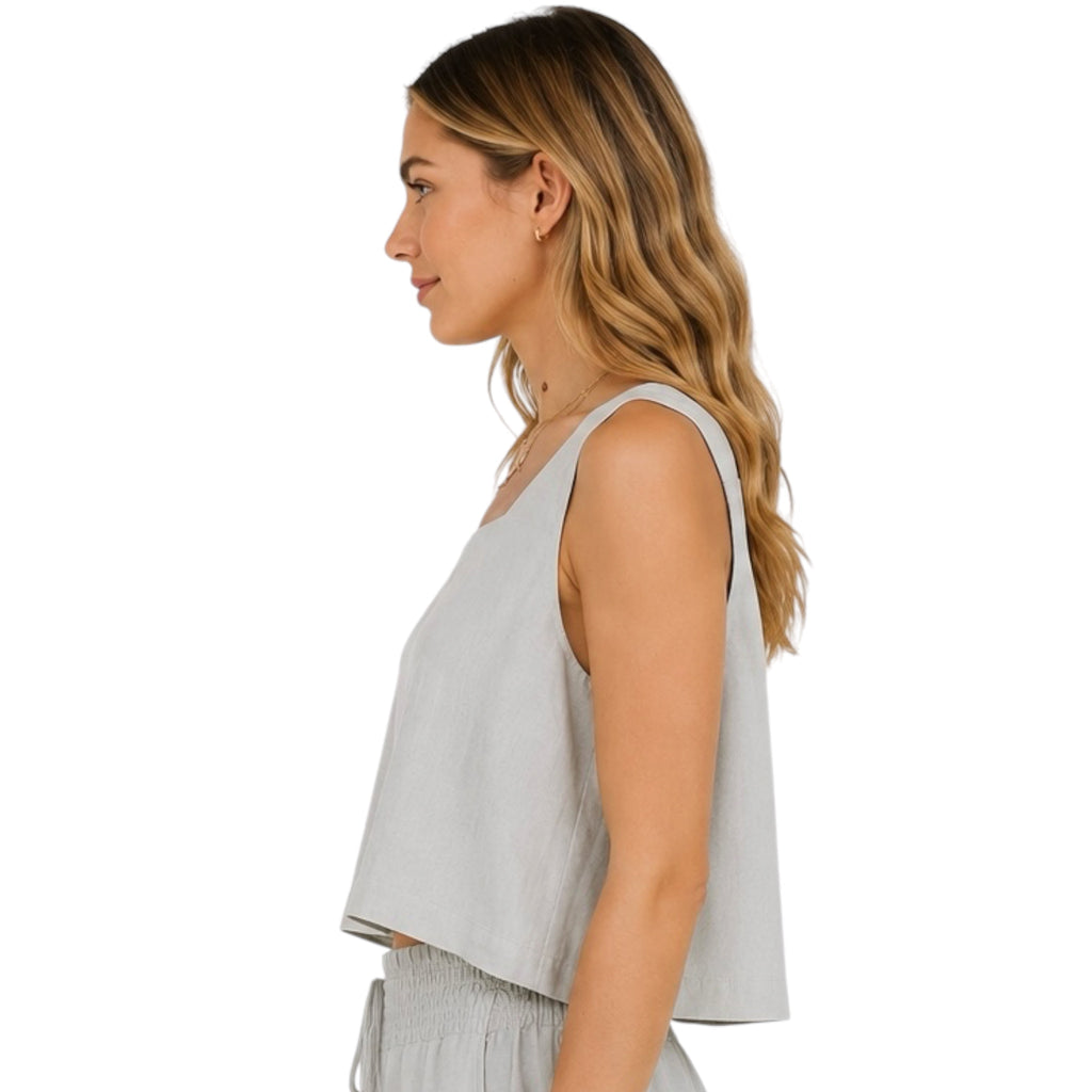 Cool Sage Soft Linen Square Neck Tank