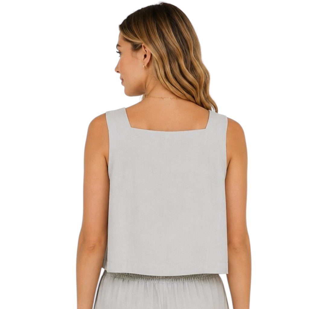 Cool Sage Soft Linen Square Neck Tank