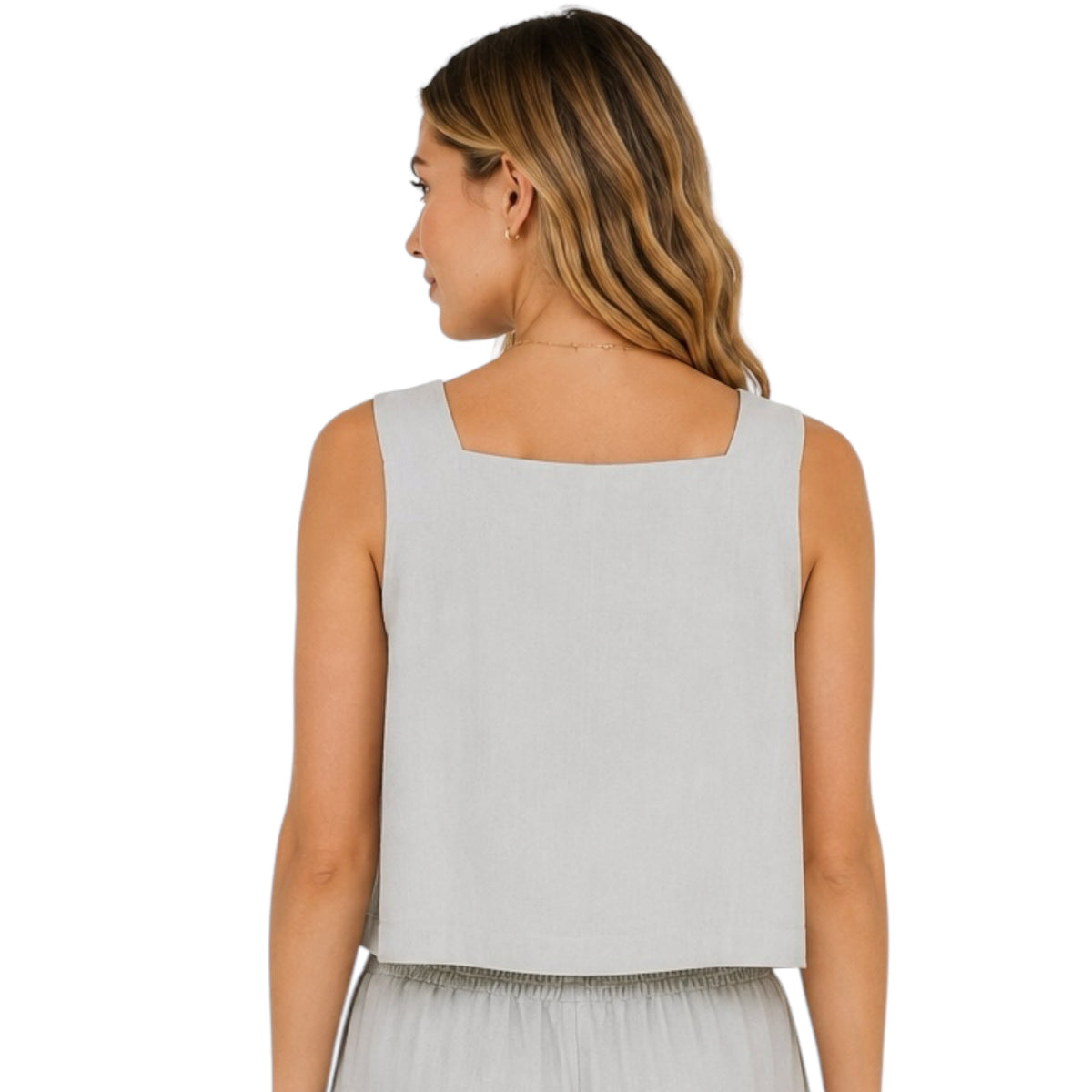 Cool Sage Soft Linen Square Neck Tank