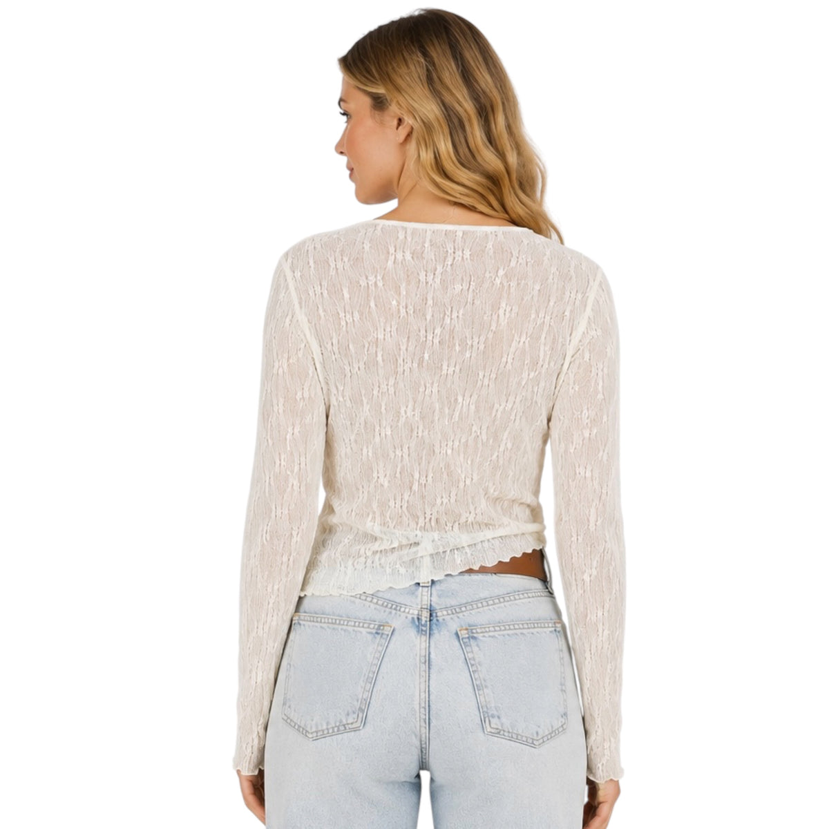 Cream Sheer Lace Long Sleeve