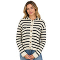 Cream Stripe Collared Exposed Seam Long Sleeve Cardigan