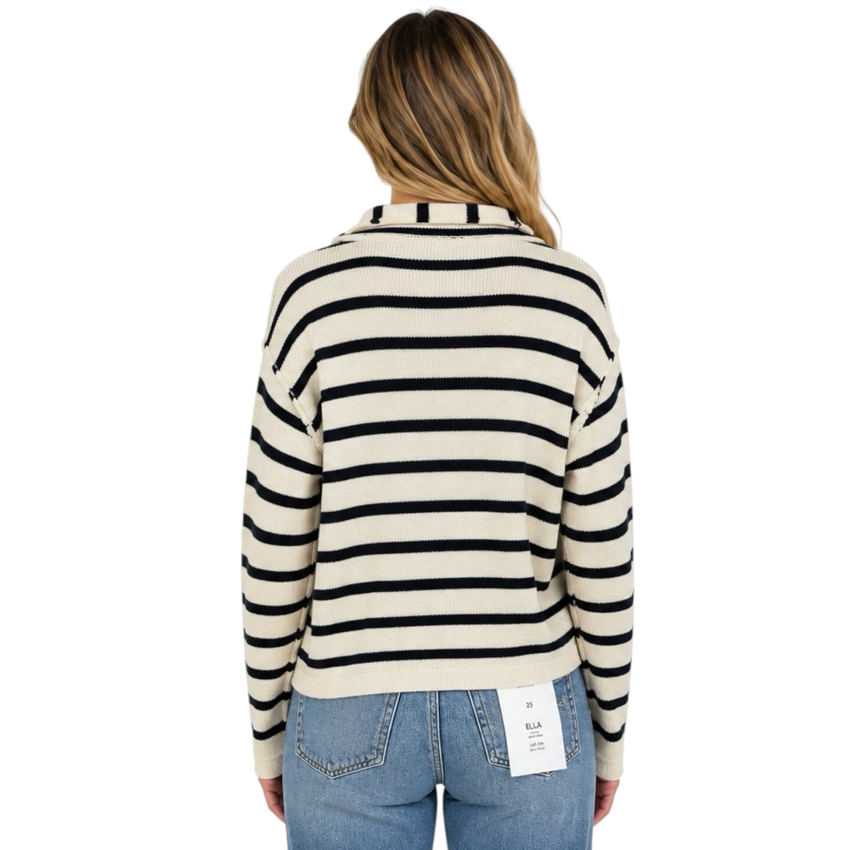 Cream Stripe Collared Exposed Seam Long Sleeve Cardigan