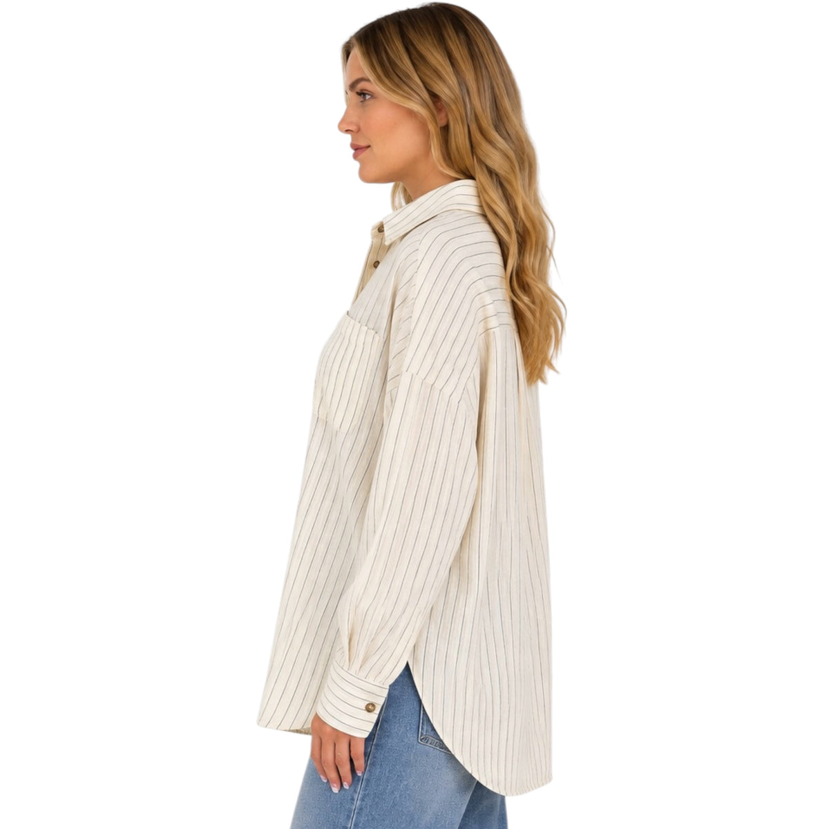 Cream Striped Button Up Top