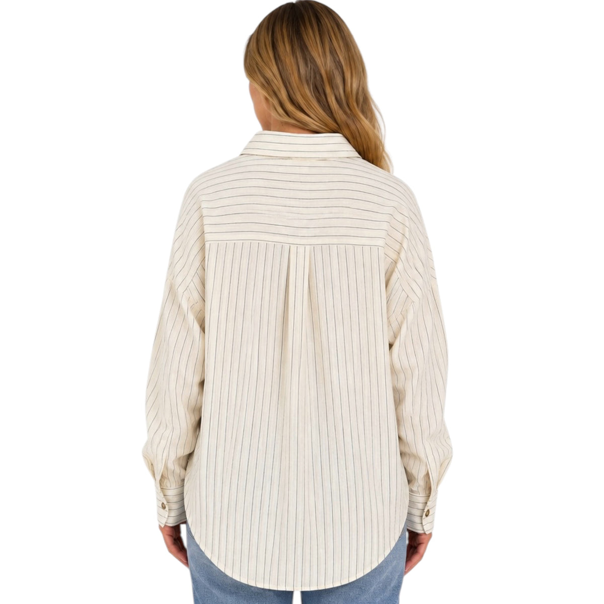 Cream Striped Button Up Top