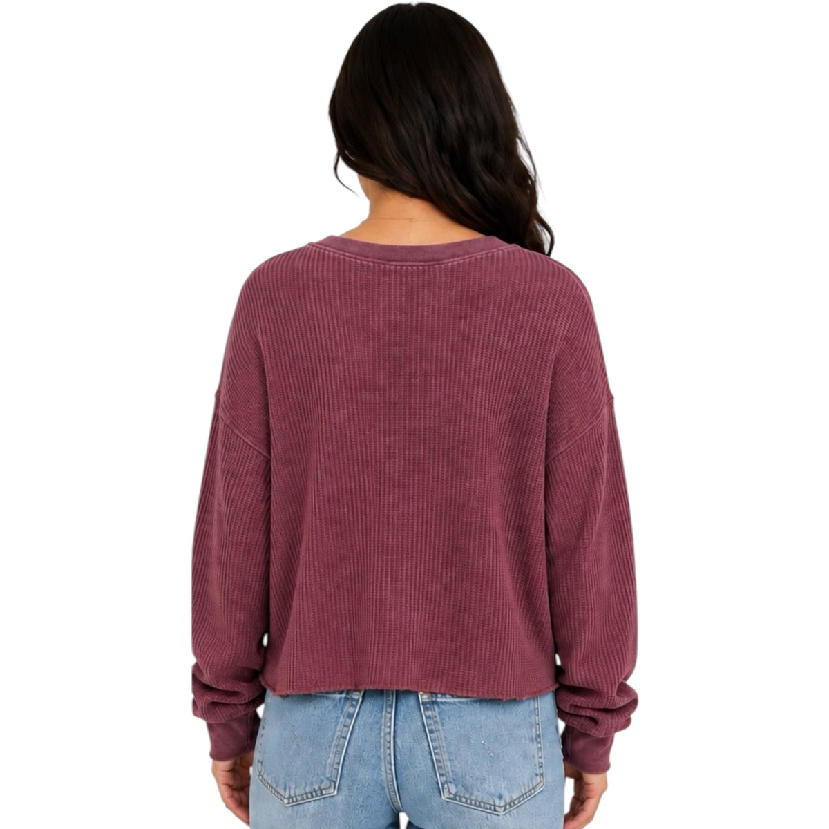 Dark Cherry Mineral Washed Waffle Knit Top