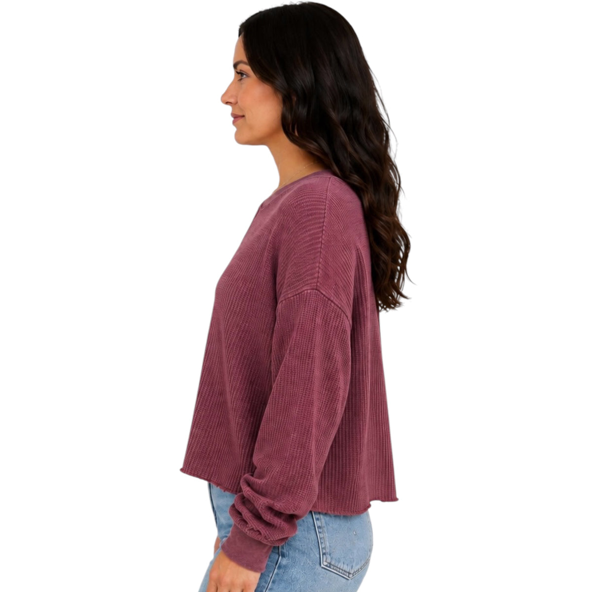Dark Cherry Mineral Washed Waffle Knit Top