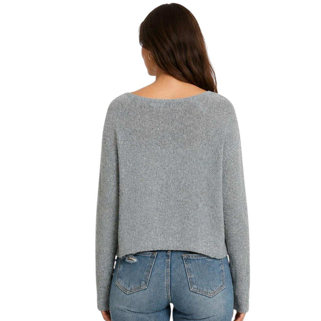 Denim Blue Light Knit Melange Boat Neck Sweater