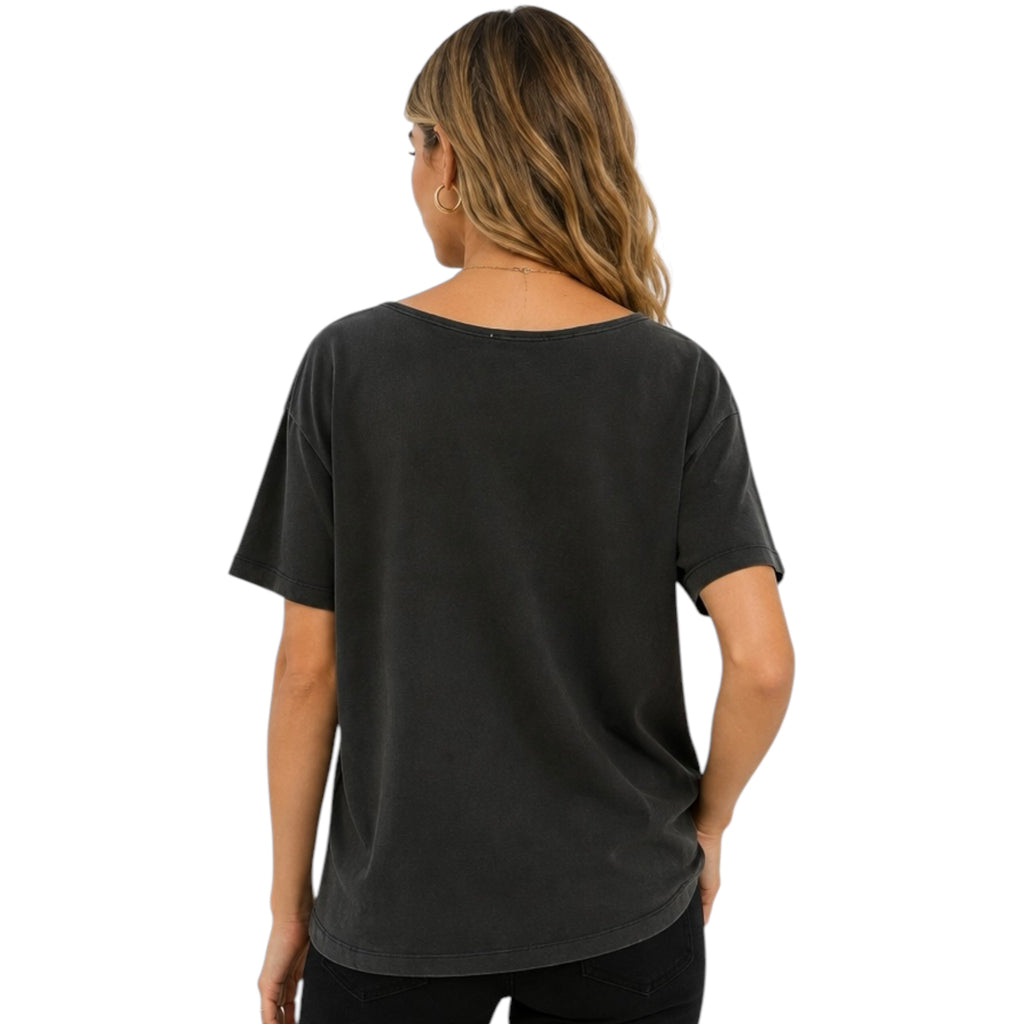 Black Boatneck Short Sleeve Basic Tee