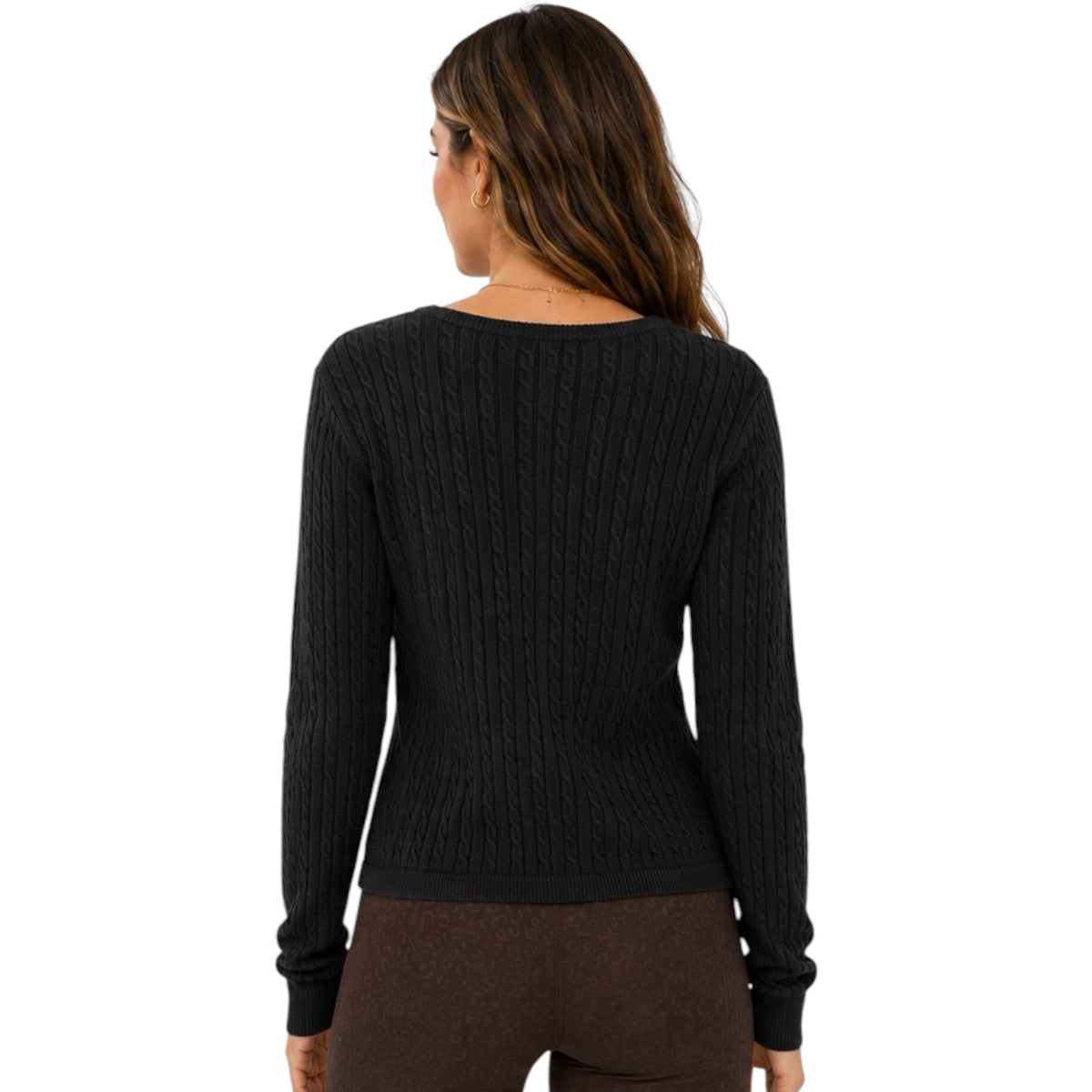 Black Cable Knit Long Sleeve Crop Cardigan