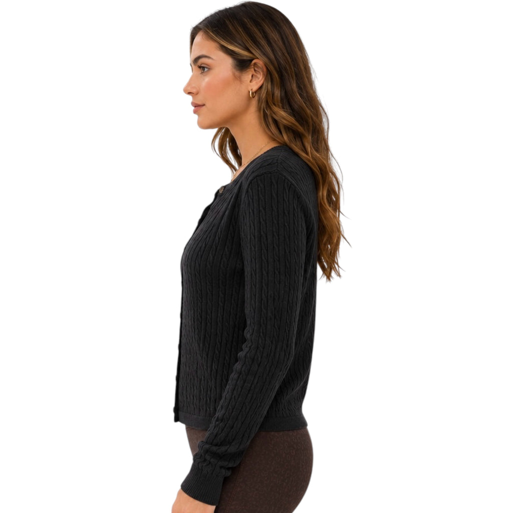 Black Cable Knit Long Sleeve Crop Cardigan