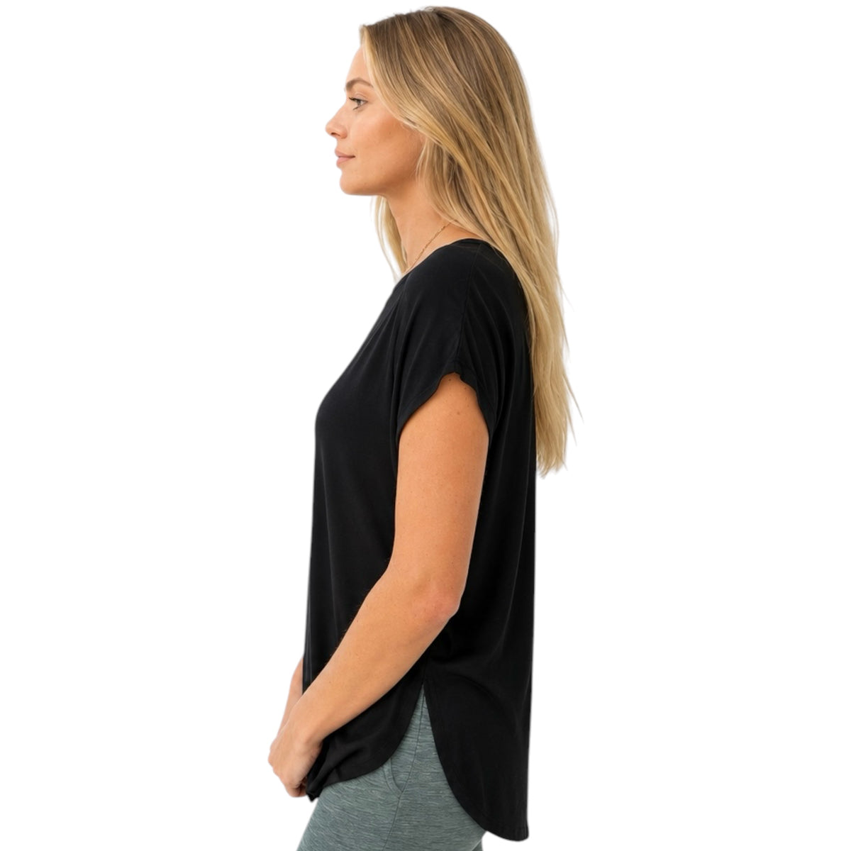 Black Dolman Sleeve Top with Round Neck