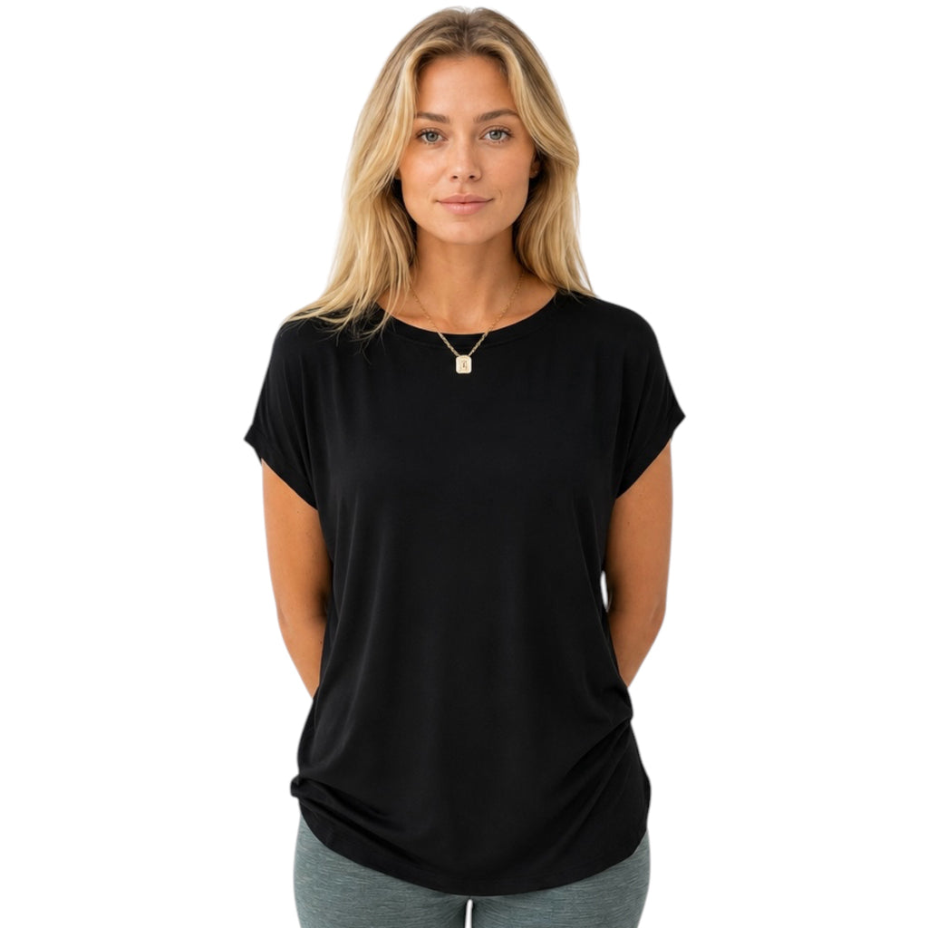 Black Dolman Sleeve Top with Round Neck