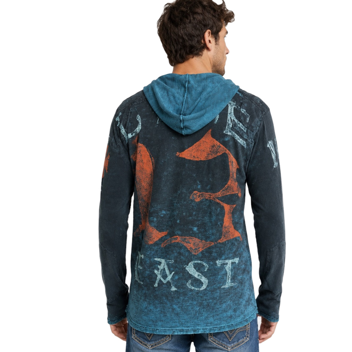 Affliction Blue Mix Pullover Hoodie Size Large-RF