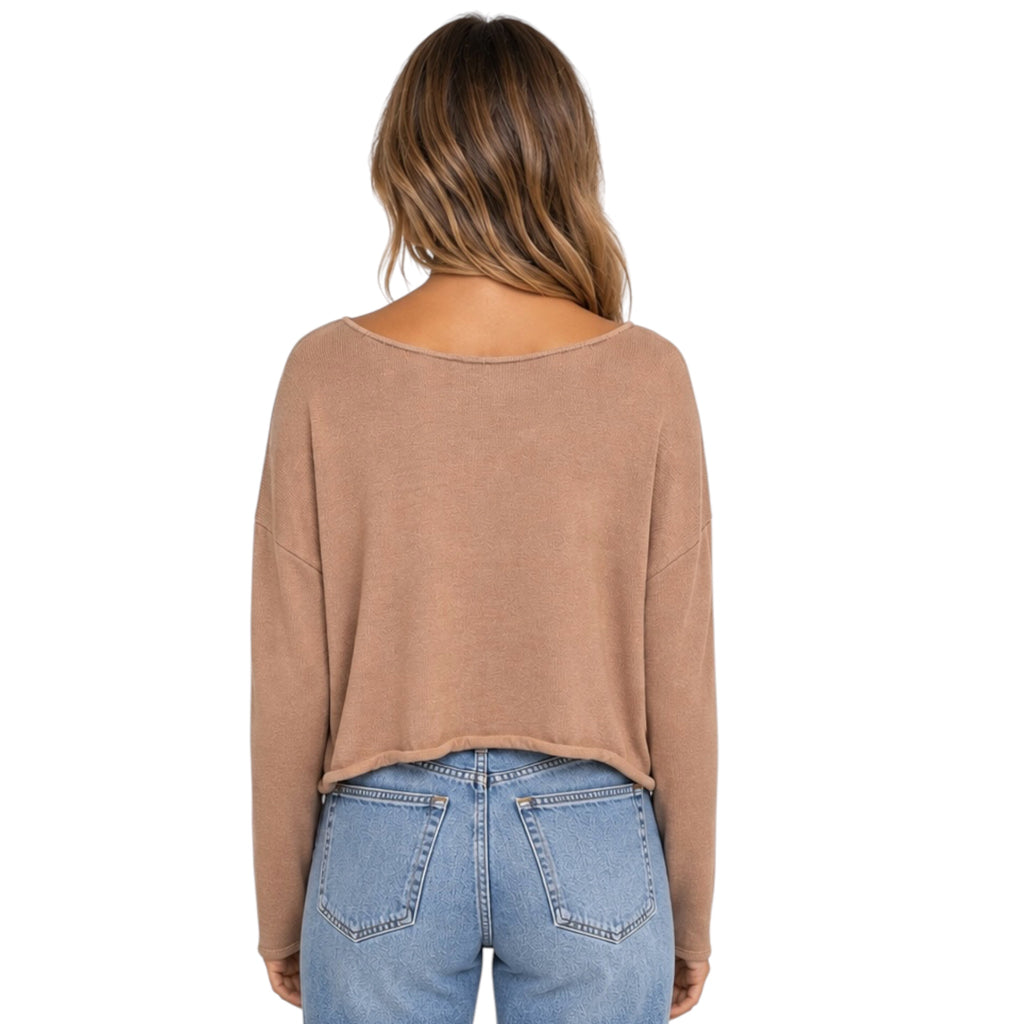 Dark Taupe Wide Neck Drop Shoulder Sweater