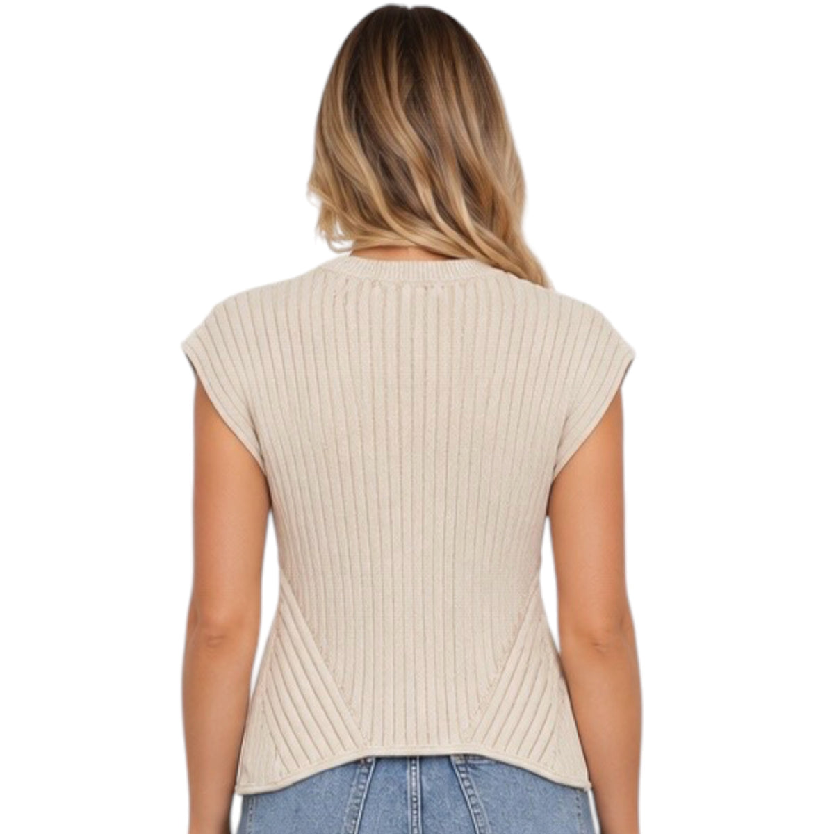 Light Khaki Rolled Trim Ribbed S/S Pullover
