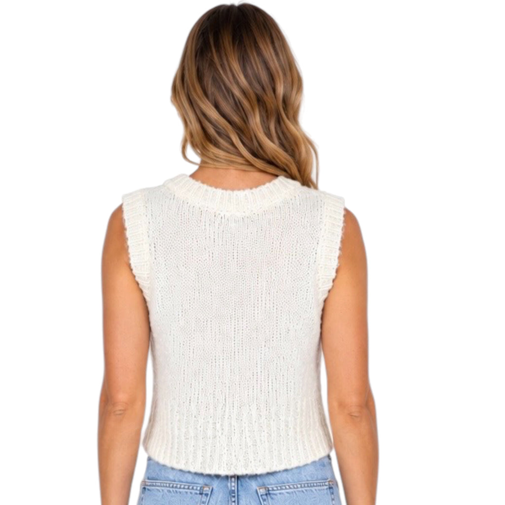Cream Scoop Neck Sleeveless Knit Vest