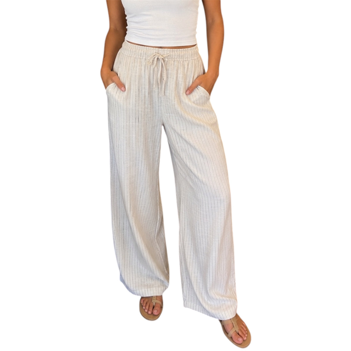 Stripe Wide Leg Linen Pants
