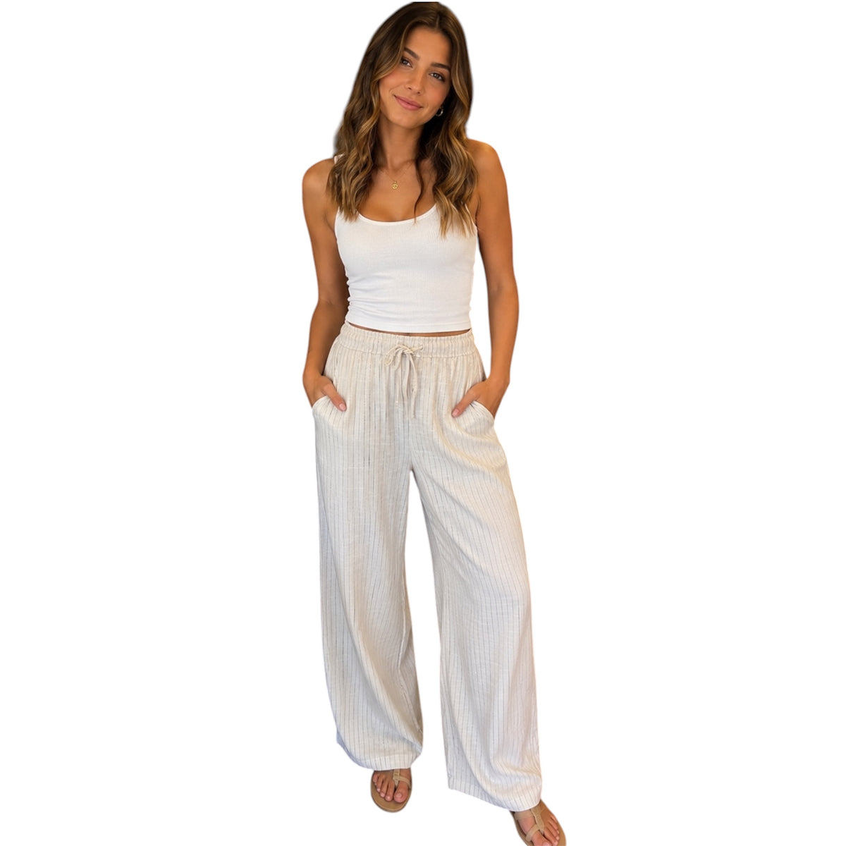 Stripe Wide Leg Linen Pants