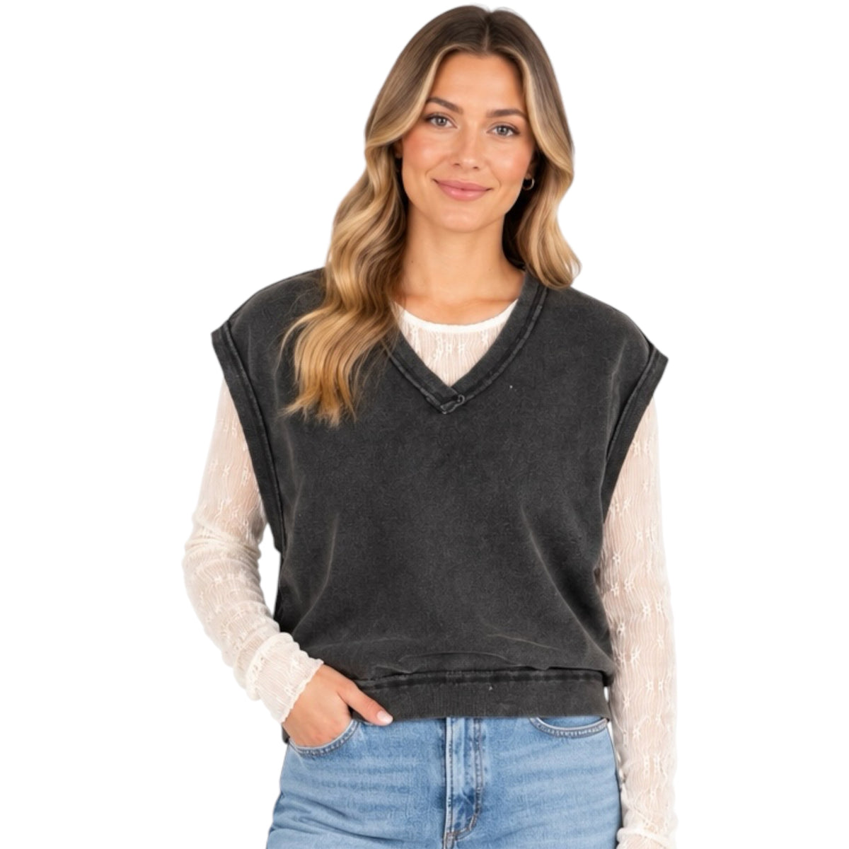 Black V-Neck Sleeveless Casual Vest