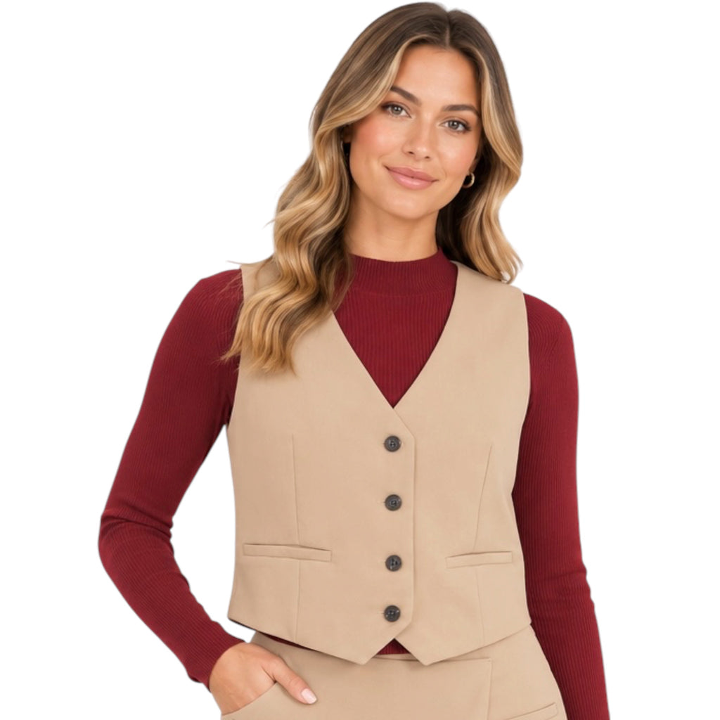 Dark Taupe Tailored Button Down Vest