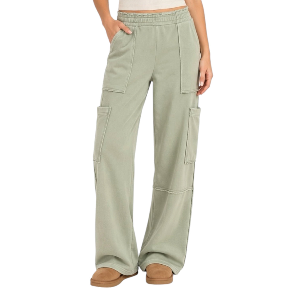 Sage Green Oversized Utility Sweatpants