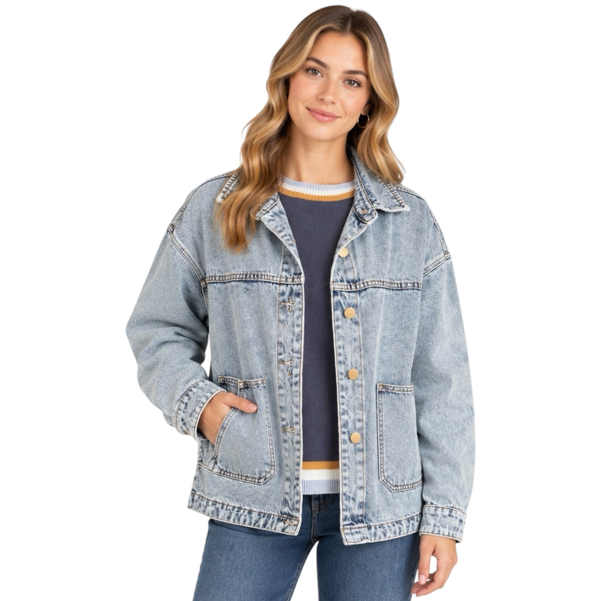 Light Vintage Denim Jacket With Square Pocket