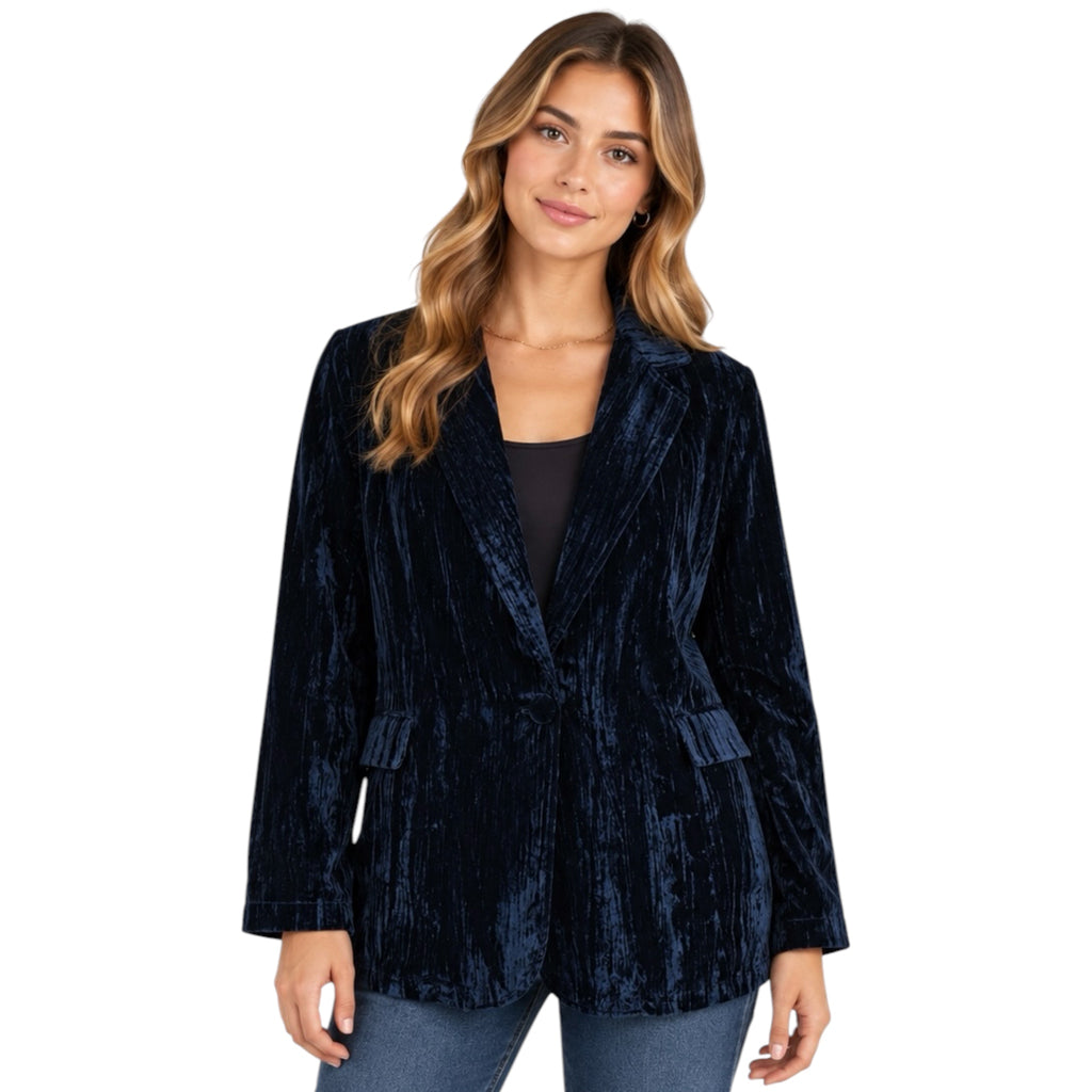 Indigo Crinkle Velvet Blazer