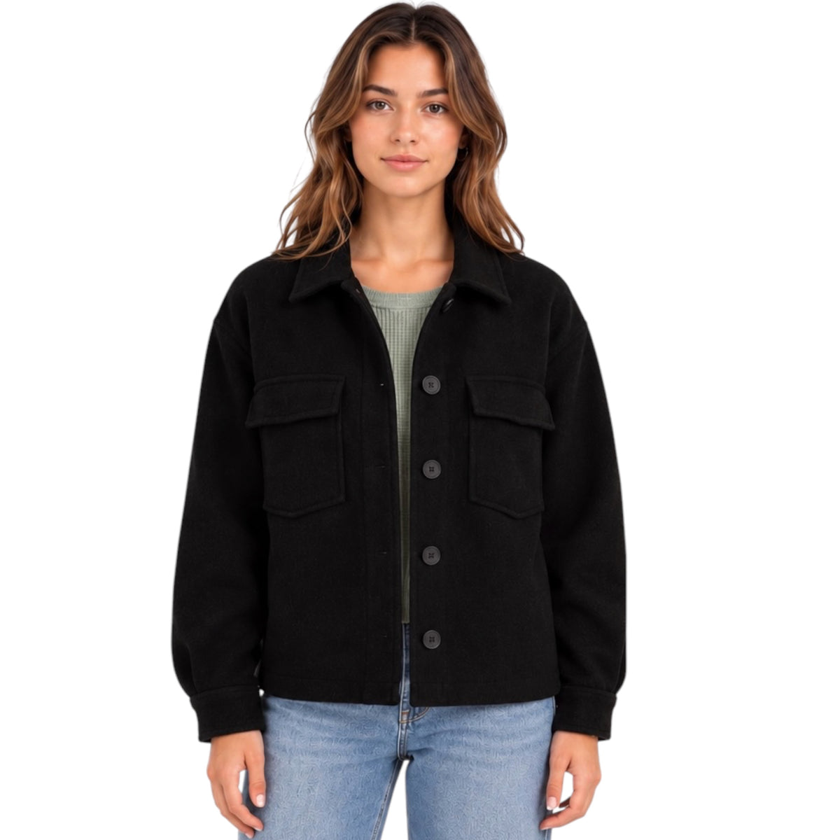 Black Long Sleeve Jacket W/ Flap Pockets