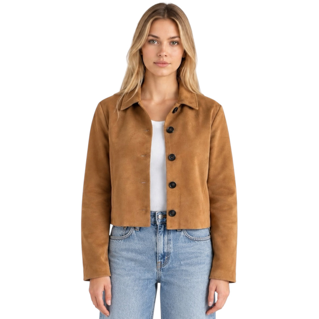 Camel Collared Jacket With Front Buttons