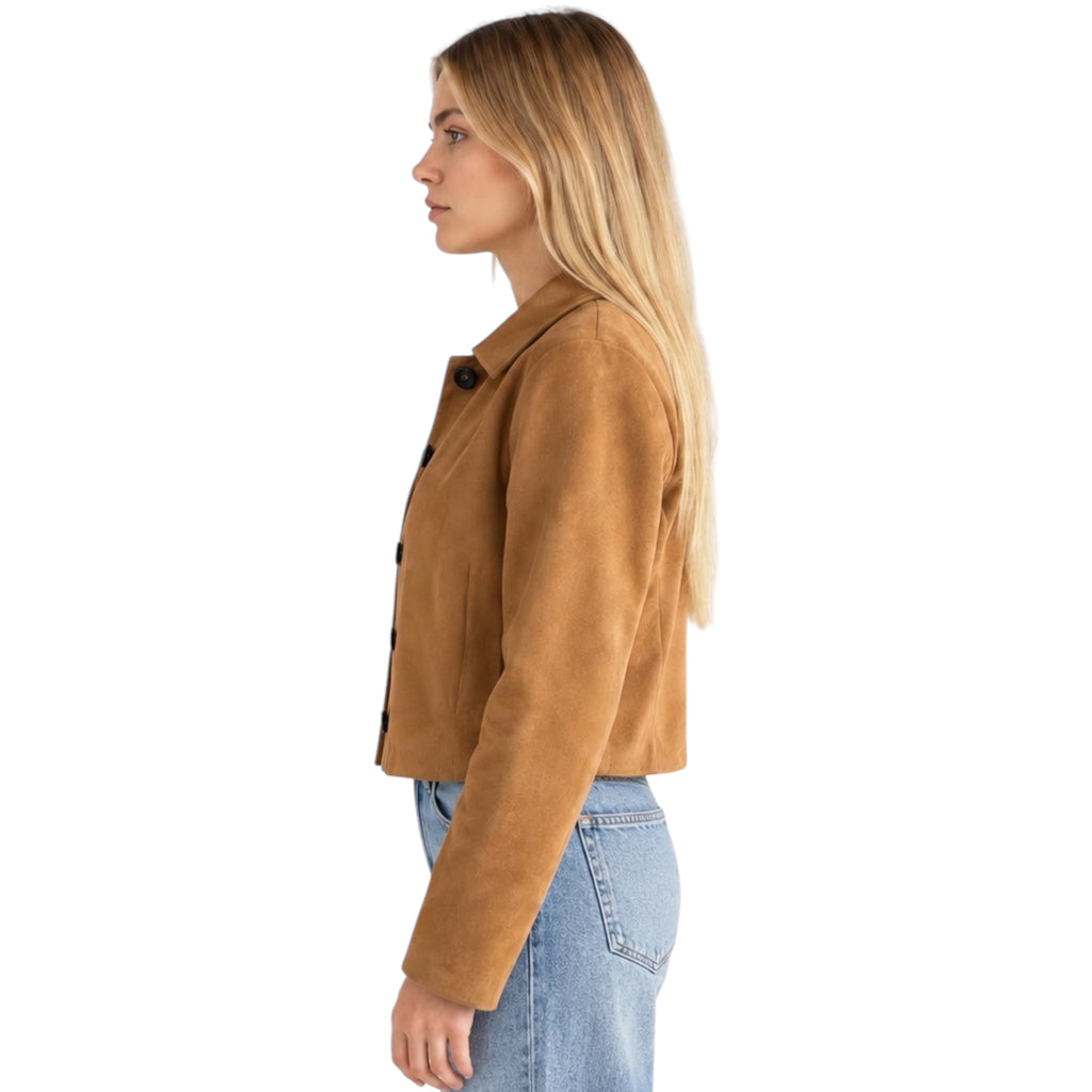 Camel Collared Jacket With Front Buttons