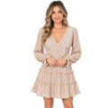 Champagne V-Neck Textured Velvet Mini Dress
