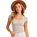 OATMEAL LACE TRIMMED LETTUCE-EDGE HEM KNIT TOP
