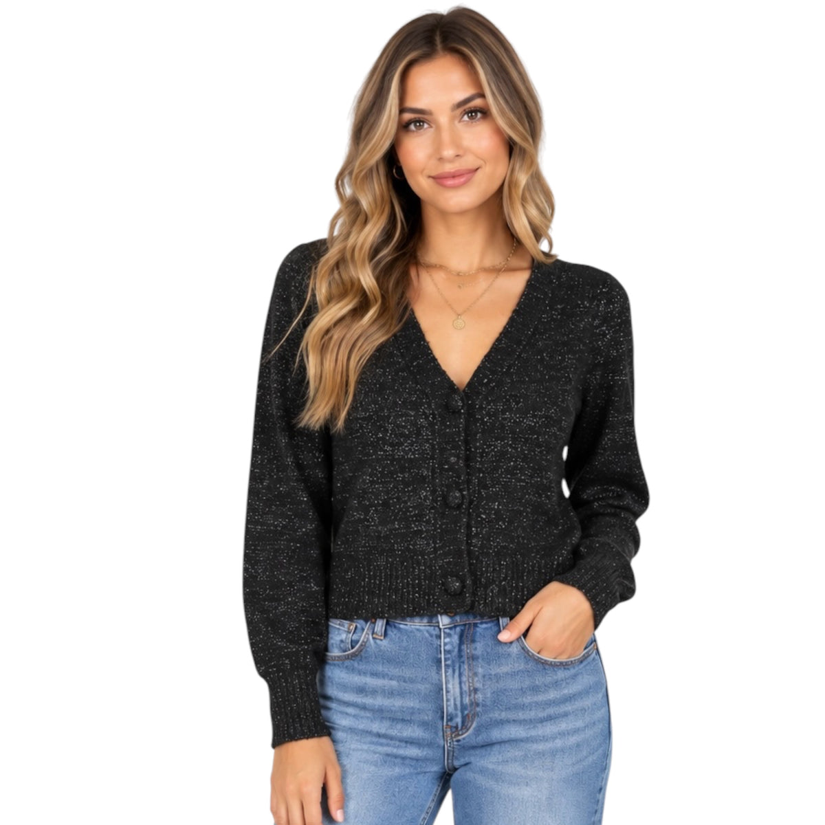 Black Luxe Button Cardigan