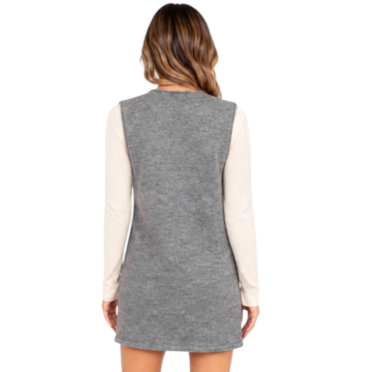 Charcoal V-Neck Sleeveless Knit Mini Dress