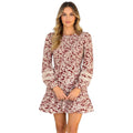 Champagne Lace Trim Smocking Printed Mini Dress